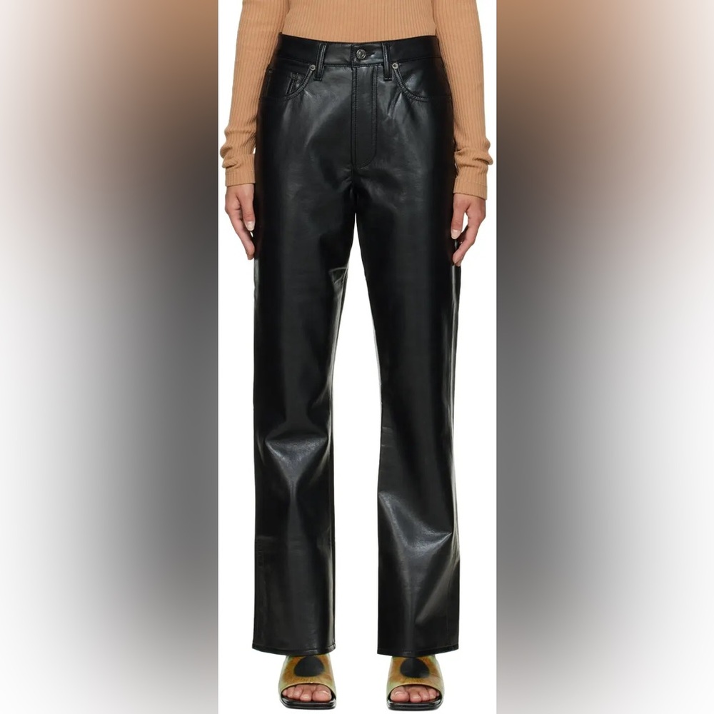 AGOLDE NWT Black Relaxed Leather Straight Leg Pants Color Detox Size 27